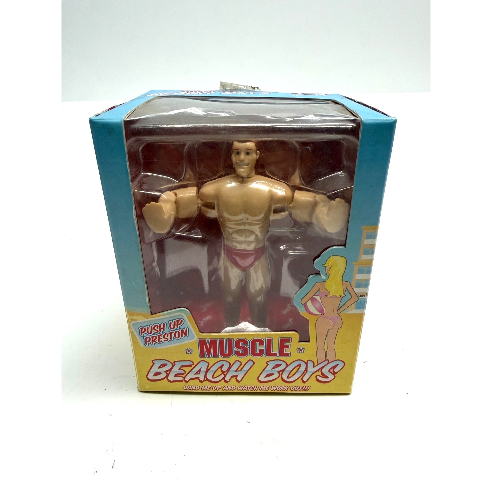 Vintage Muscle Beach Boys Push Up Preston Wind Up Toy - New Open Box - Jam Toys
