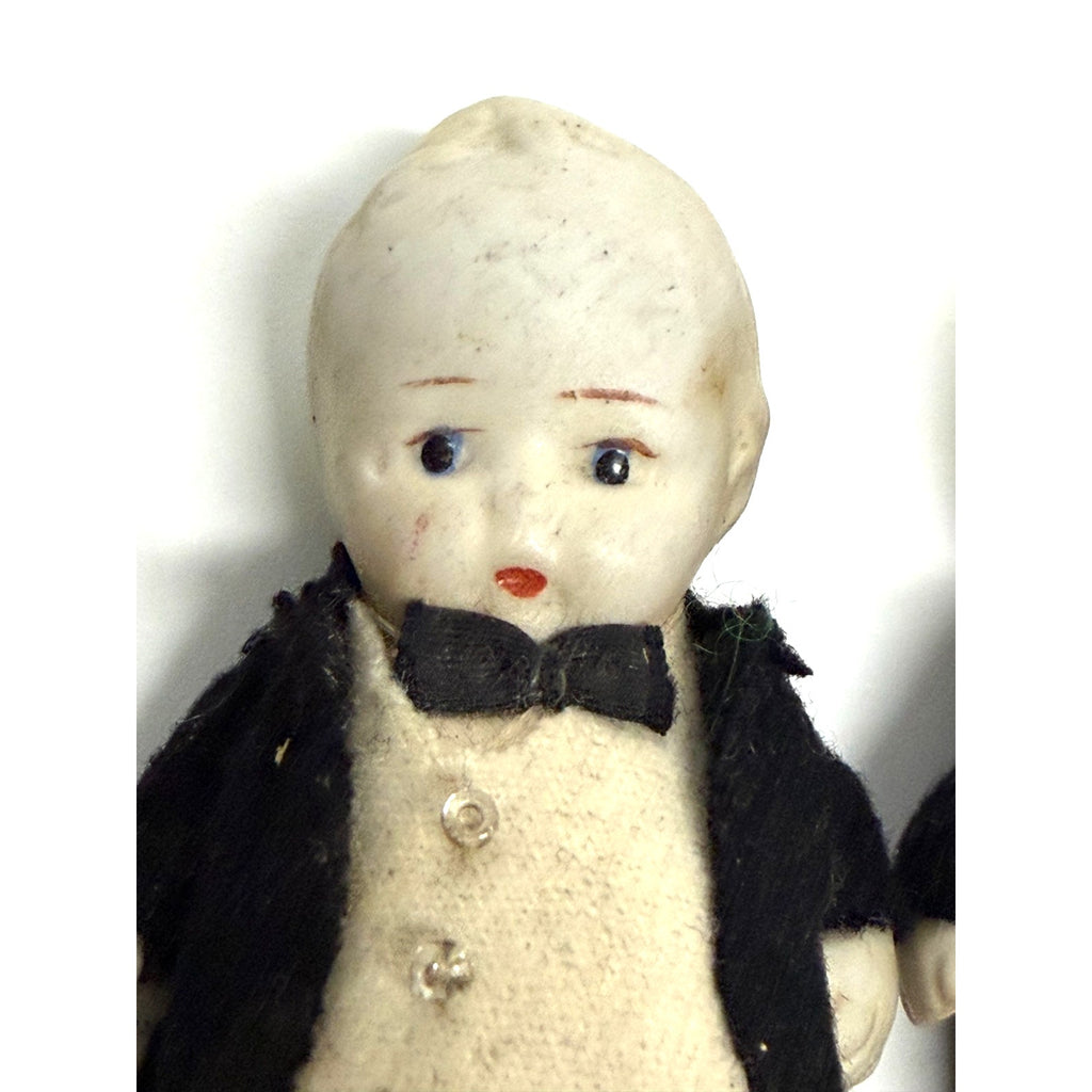 Vintage Japan All Bisque Miniature Groom Dolls Tuxedo Wedding Cake Topper Lot 2
