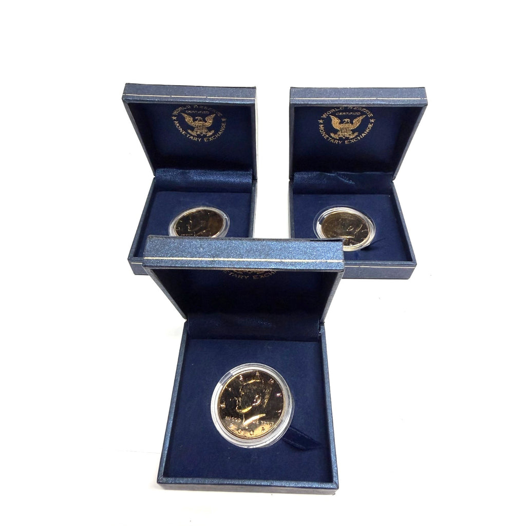 Lot of 3 vintage new 2004-P Gold Plated Kennedy Half Dollar in Monetary Exchange