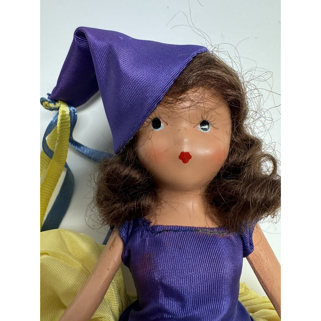 Vintage Nancy Ann Storybook Doll Yellow Dress w/Purple Hat 6"