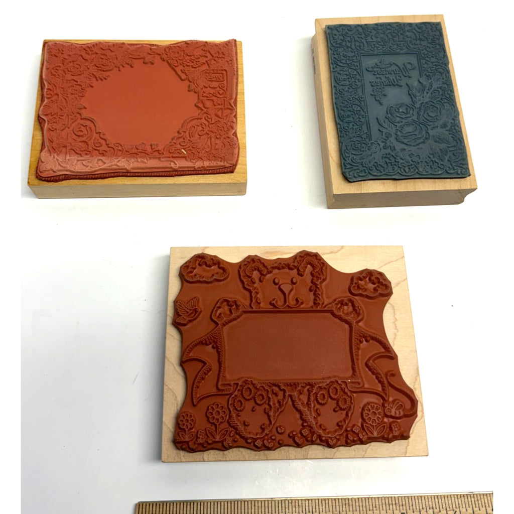 VTG Rubber Stamp Lot (3): Hero Arts Bear, Stampendous "Warmest Wishes", Floral