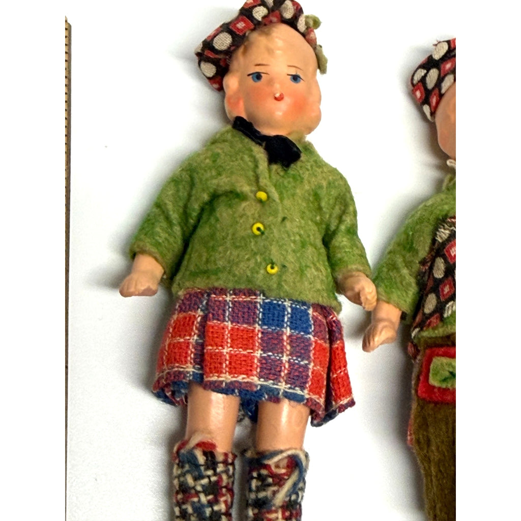 Vintage Antique German Scottish Dollhouse Dolls Pair Bisque Composition 1930s