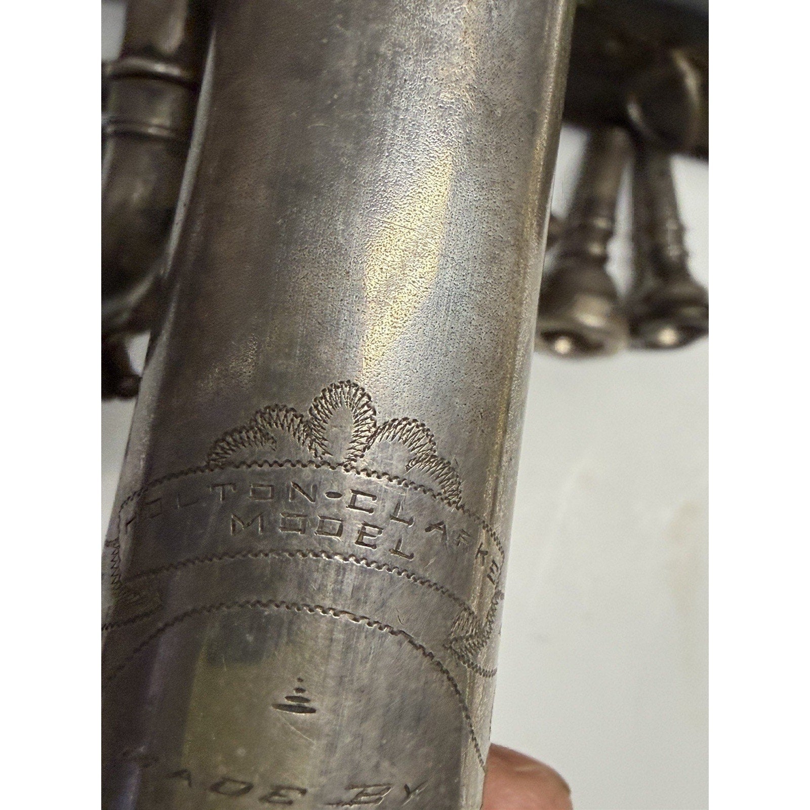 VINTAGE 1920s Frank Holton Clarke H-C Cornet & Case Elkhorn Wis Silver Plate