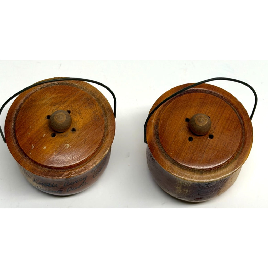 Vintage Wood Pots Salt And Pepper Shakers