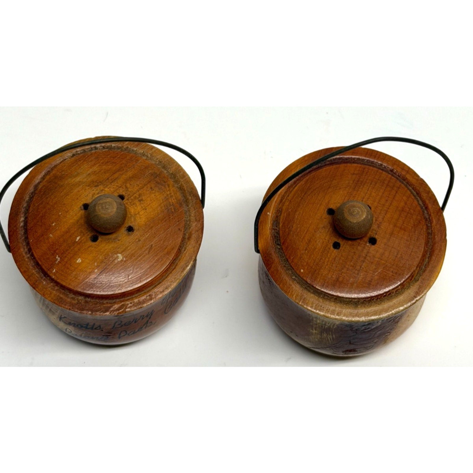 Vintage Wood Pots Salt And Pepper Shakers