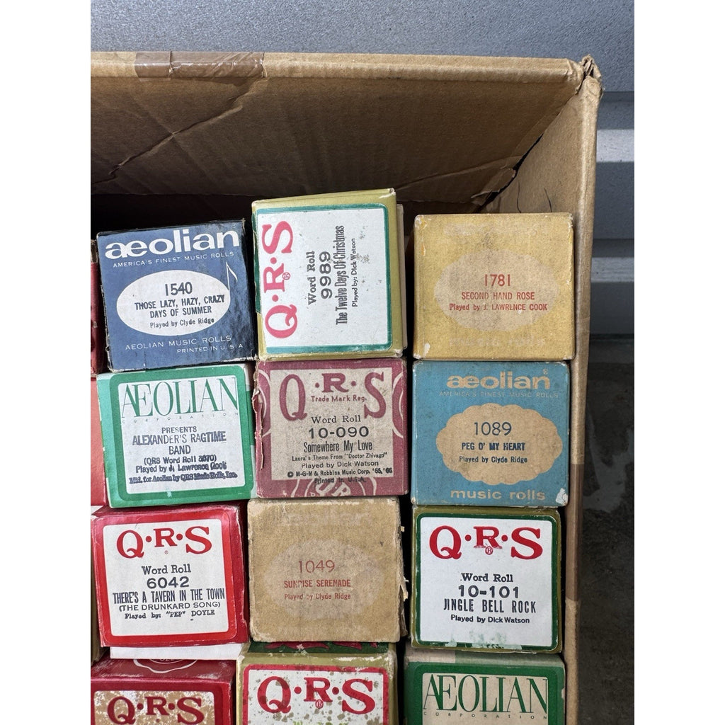 VINTAGE QRS WORD ROLL PIANO PLAYER MUSIC ROLLS LOT OF 35 ROLLS MELODEE SONGS