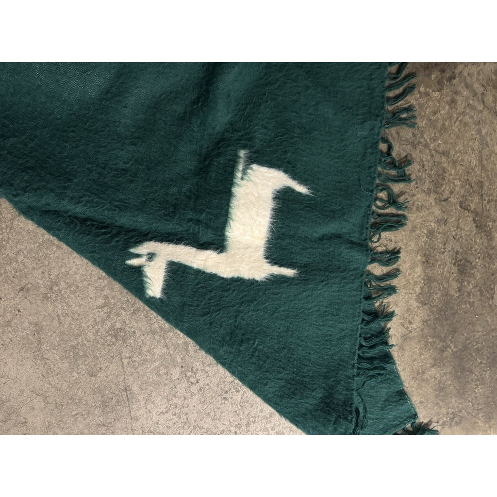 Vintage 1980 Alpaca Peruvian Wool Poncho/Blanket Lima Peru Green 52"X41"