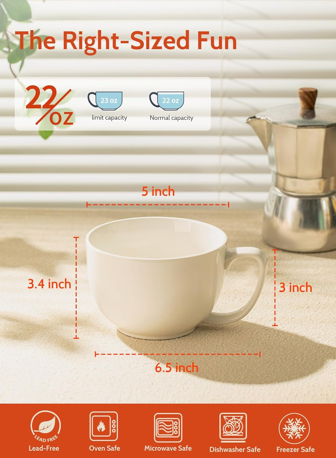 Porcelain 22Oz Large Coffee Mugs Set of 4, Large Soup Mug with Handles Perfect for Coffee, Tea, Hot Chocolate, Microwave Safe, White