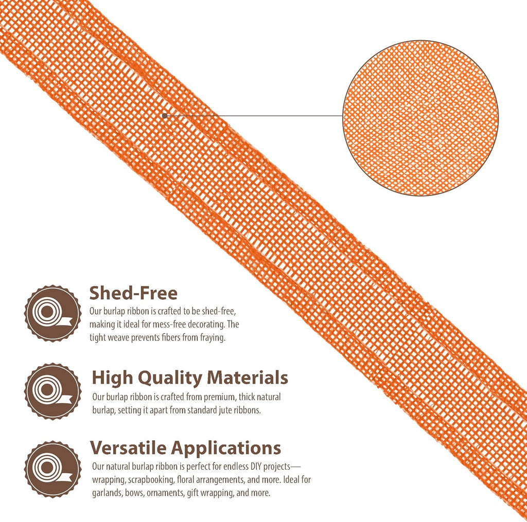 Orange Burlap Wired Ribbon 1 Inches Wide Jute Ribbons for Crafts - 10 Yds Roll Rustic Burlap Wrap Trim Ribbons for Wreaths Bows Party Decoration