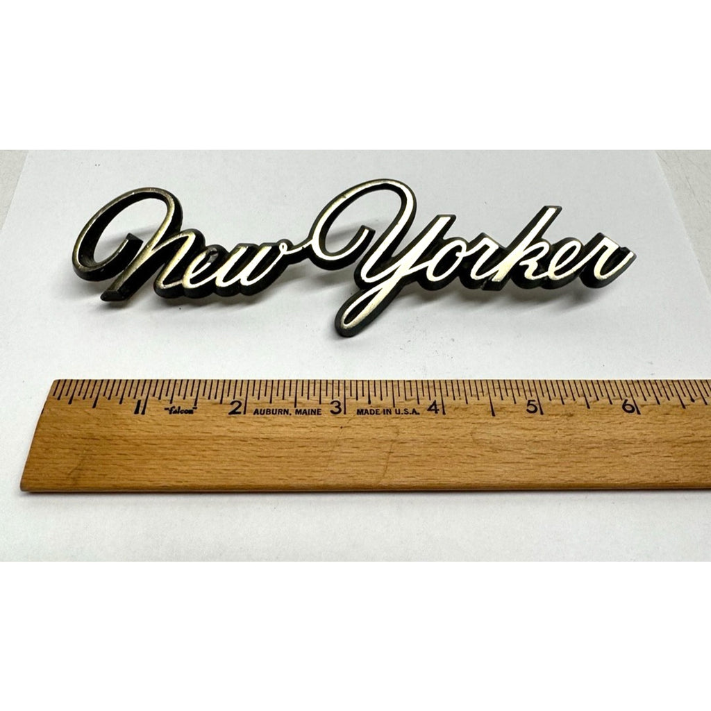Vintage 1966 CHRYSLER NEW YORKER FRONT FENDER SCRIPT NAMEPLATE EMBLEM