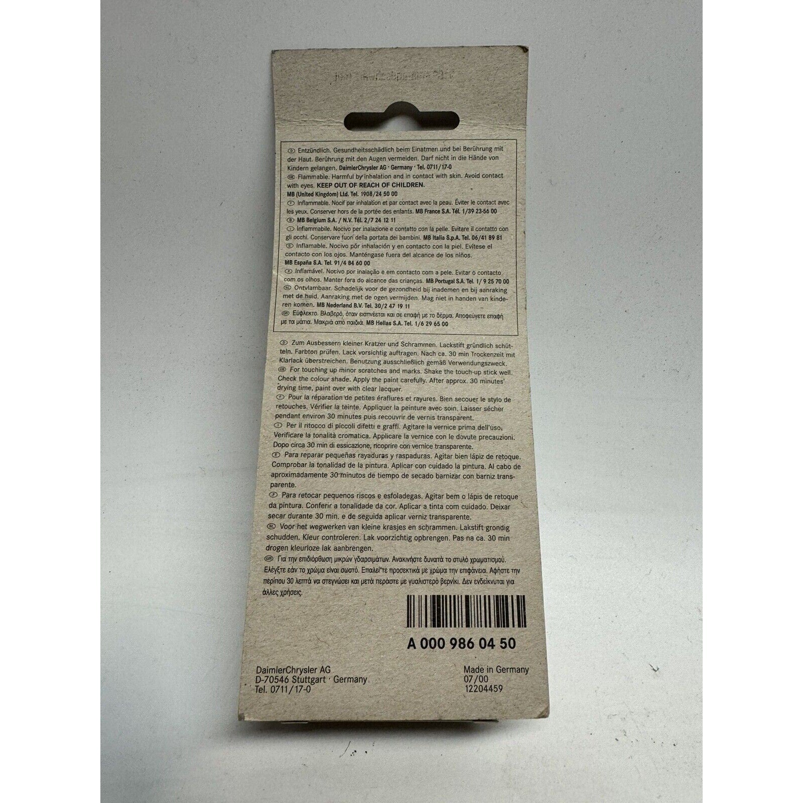 Mercedes-Benz Touch Up Paint & Clear Lacquer A 000 986 04 50 9702 Rauchsiber