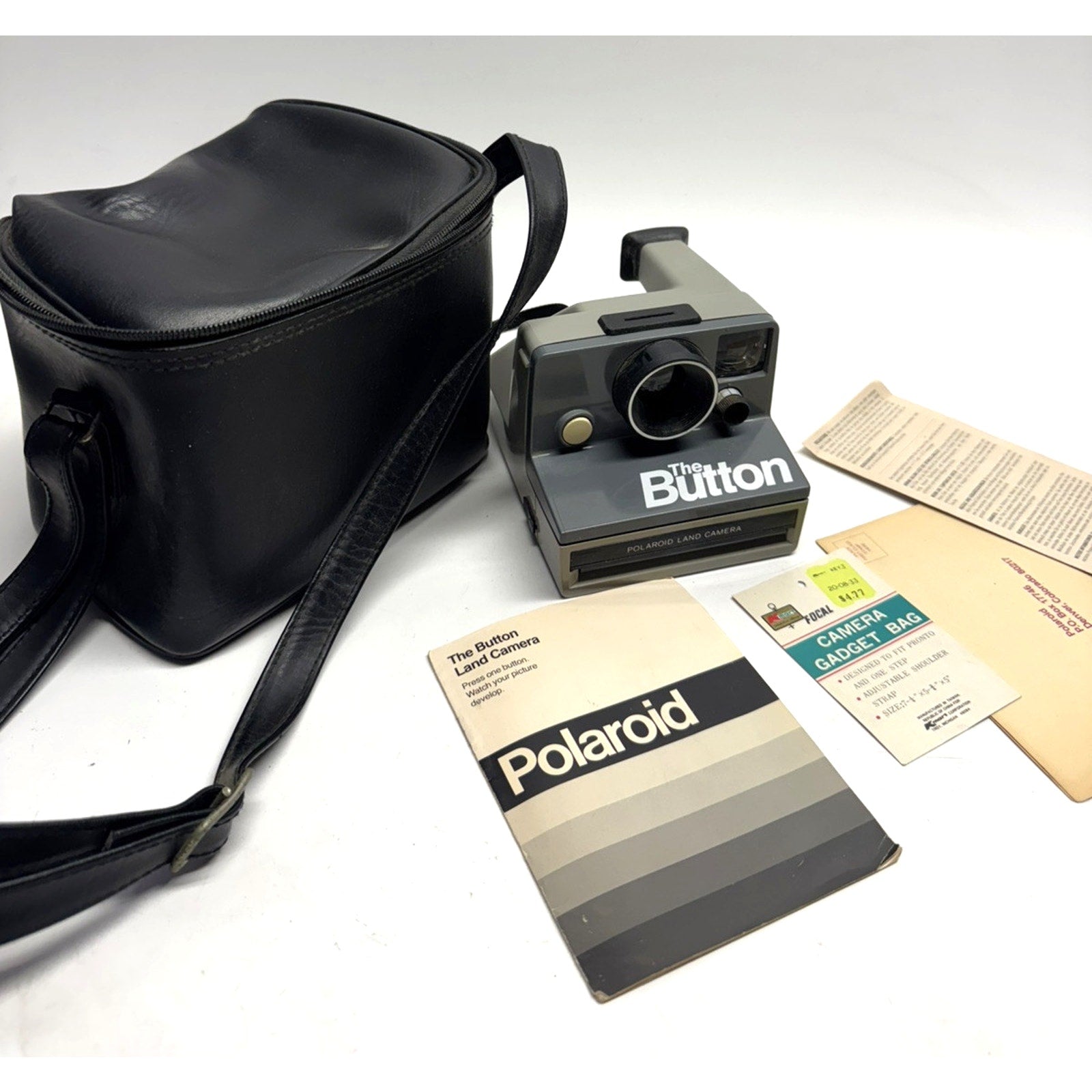 Vintage 80s Polaroid The Button Instant Land Camera w/ Manual & Case
