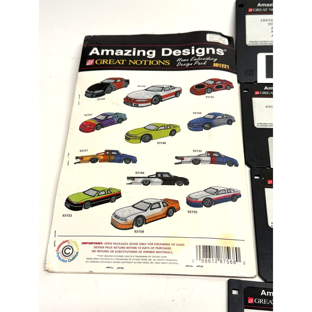 Vintage Amazing Designs Embroidery Stock Cars & Trucks Collection 1 AD1221