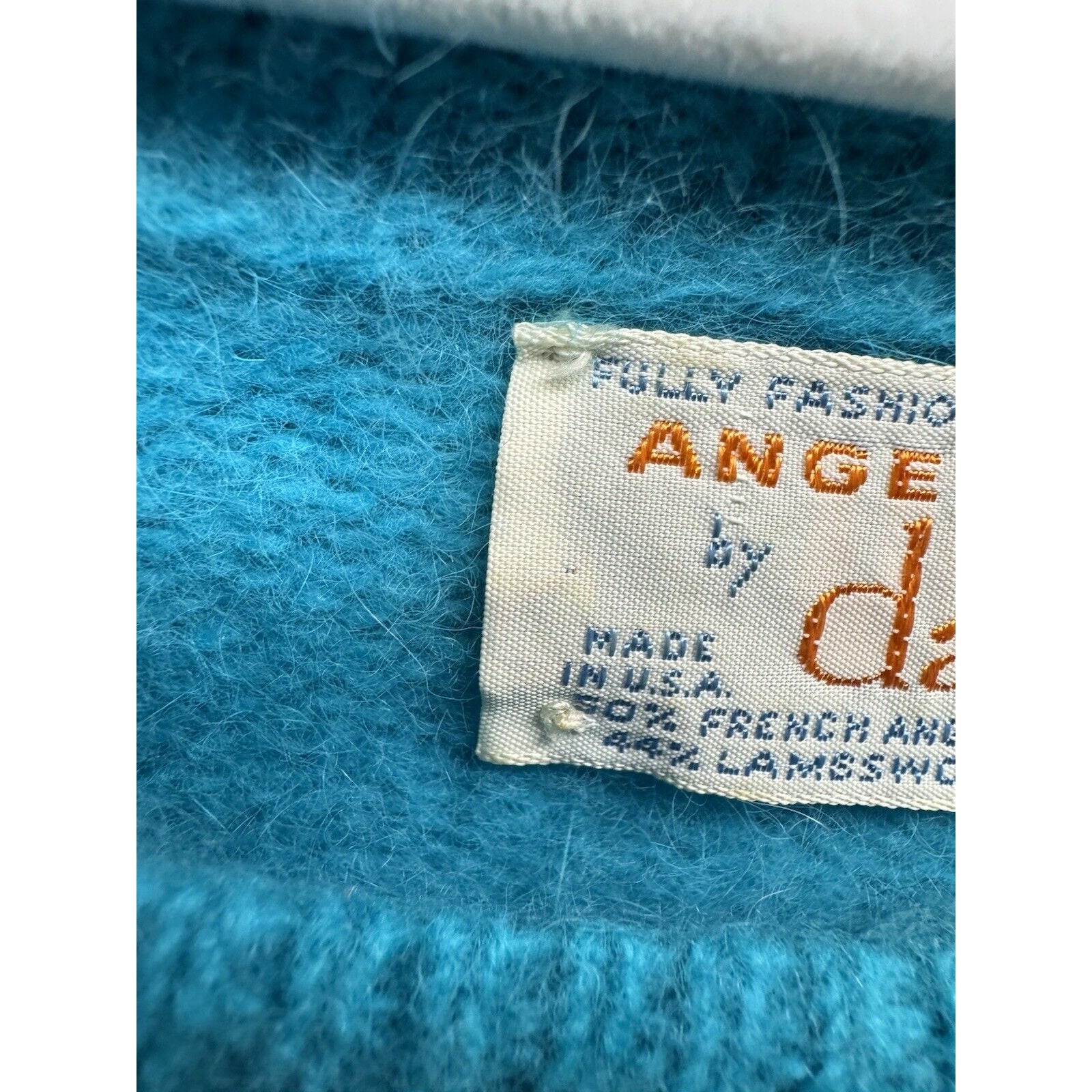 VINTAGE ANGELON BY DARLENE French Angora/Lamb Wool Sweater Blue W's Size 40 USA