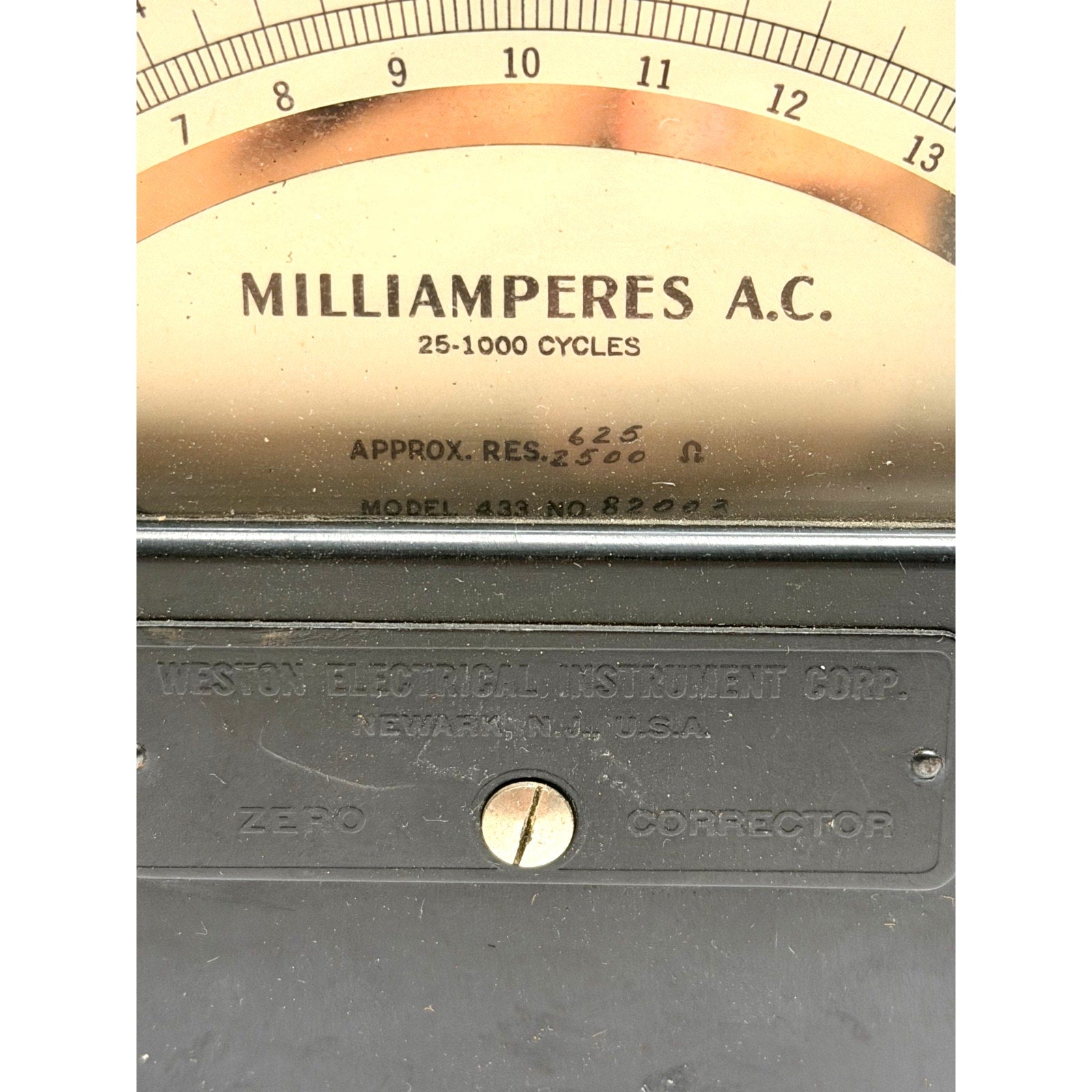 Vintage Weston Model 433 Milliammeter AC 25-1000 Cycles Analog Test Meter
