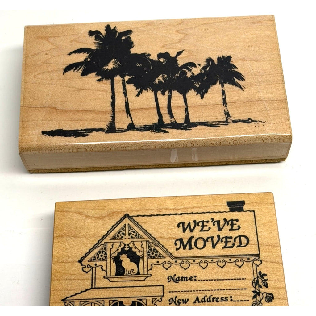 Vintage Lot Of 3 Wood Mounted Rubber Stamp Crafting