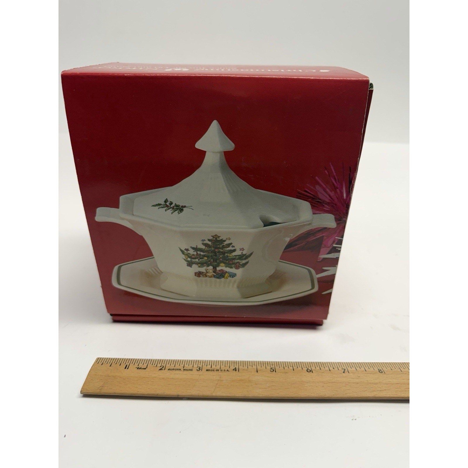 VINTAGE Rare Christmastime Nikko Sauce Tureen Lid and Stand Set in Box JAPAN