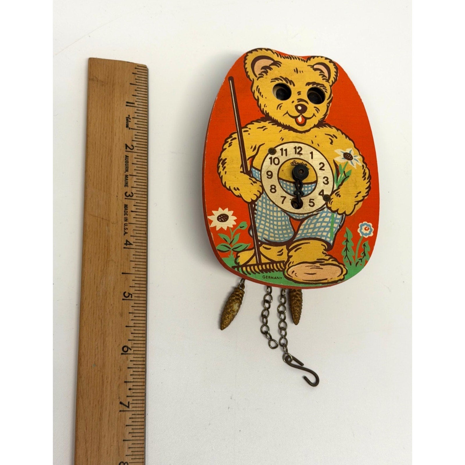 Vintage Linden Moving Eye Teddy Bear Clock Germany Untested