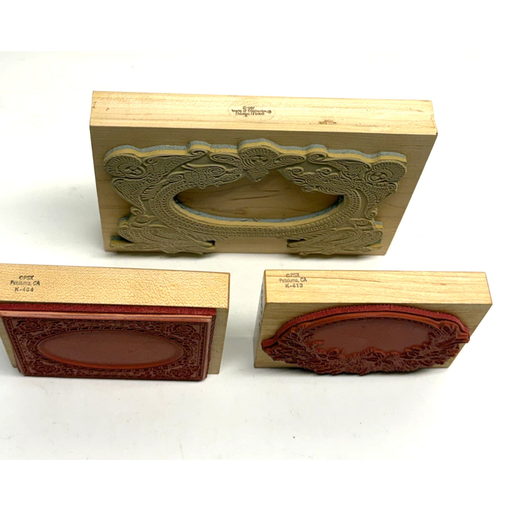 VINTAGE NEW Lot of 3 Wood Rubber Stamp Lot PSX K-413 K-484 Wreath Frames