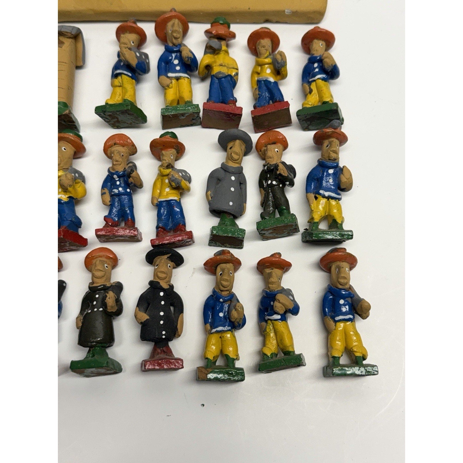 Vintage Handmade Painted Crafted Brazilian Chess Set Clay 32 Figurines