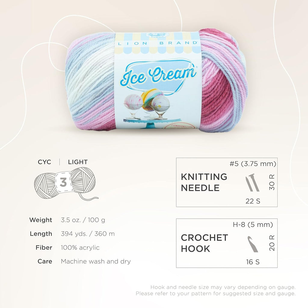 Cherries Jubilee Ice Cream Baby Yarn - Colorful DK Weight Acrylic for Knitting, Crochet & Crafts - Perfect for Baby Blankets, Hats & Sweaters!