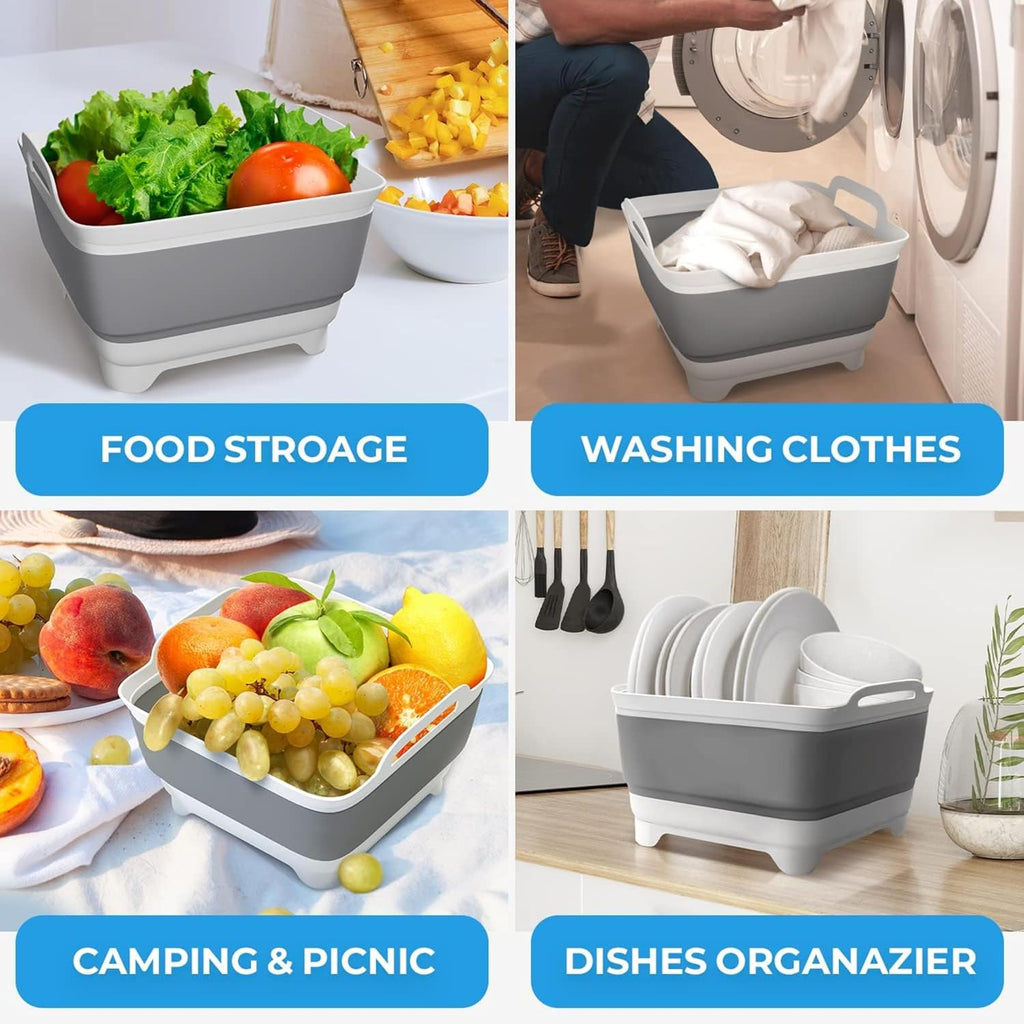 Collapsible Wash Basin with Drain Plug - 2.4 Gal(9L) Wash Basin for Baby Bottles, Foldable Dish Pans for Kitchen Sink & Camping & Hand Washing Station, Wash Bin, Laundry Tub, Portable Dish Tub