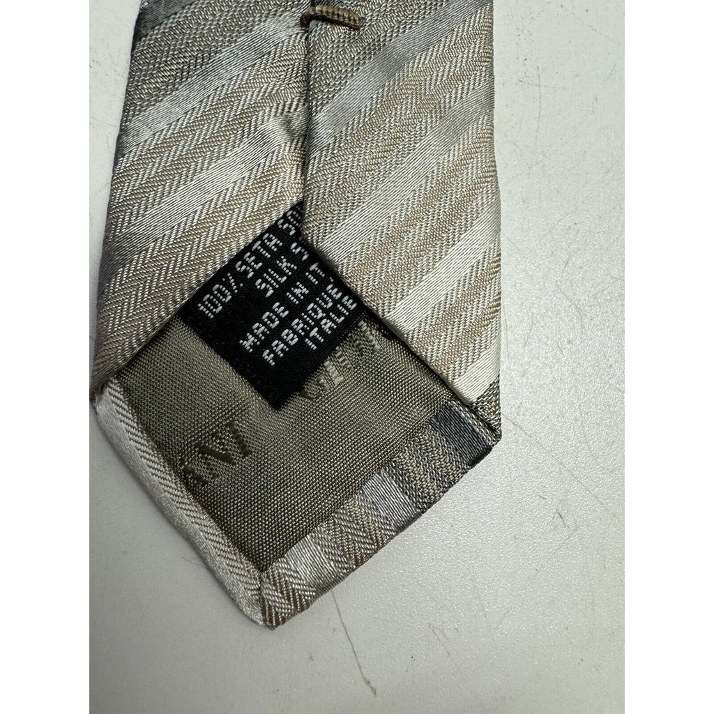 VINTAGE NOS GIORGIO ARMANI NECKTIE 100% SILK Made ITALY Beige/Gray w/ Tag