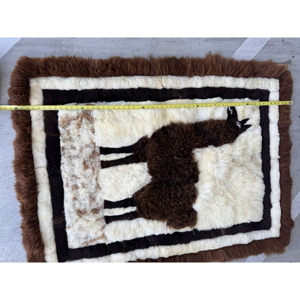 Vintage RARE Alpaca Llama Fur Throw Rug Handmade Wall Hanging Tapestry 60”X 46"