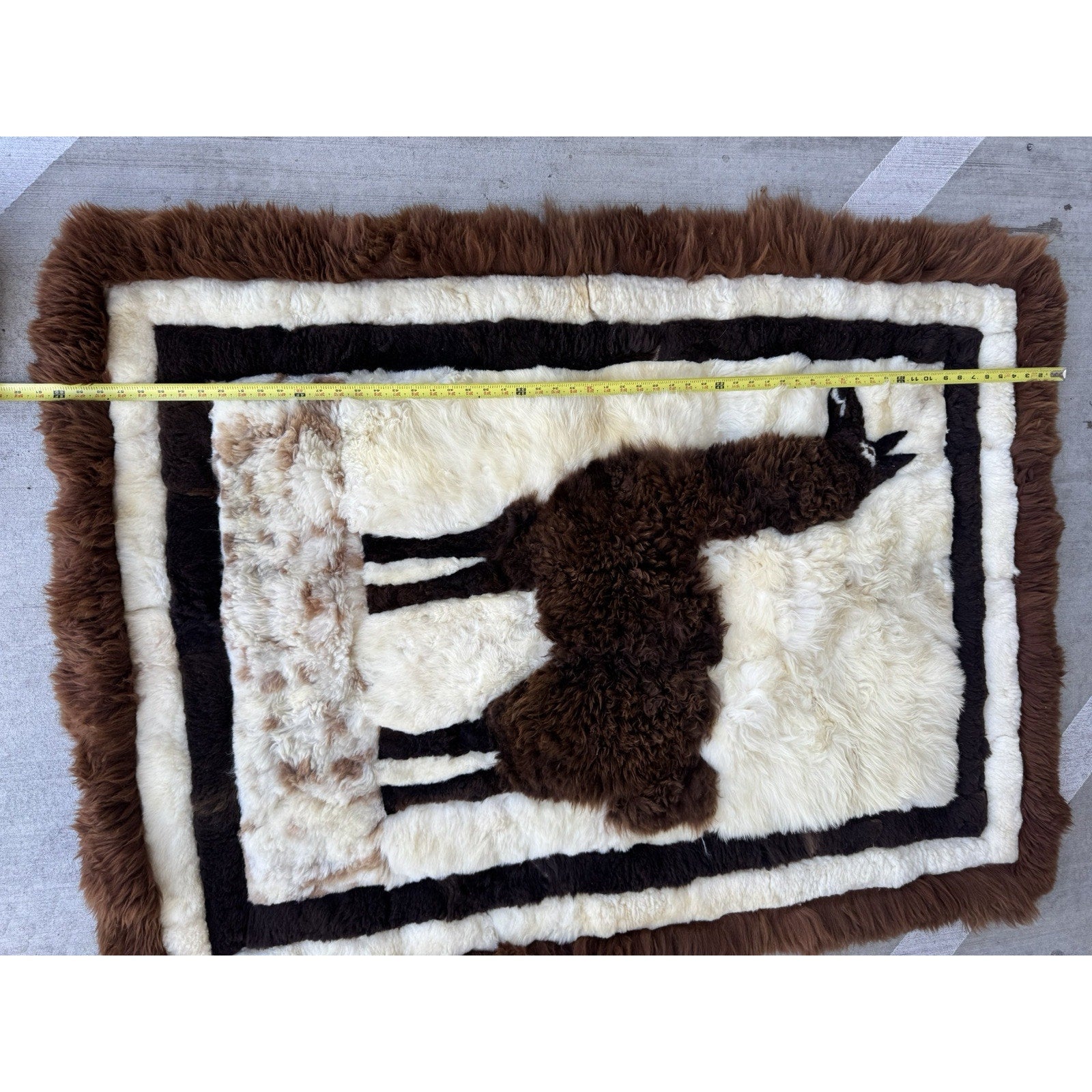 Vintage RARE Alpaca Llama Fur Throw Rug Handmade Wall Hanging Tapestry 60”X 46"