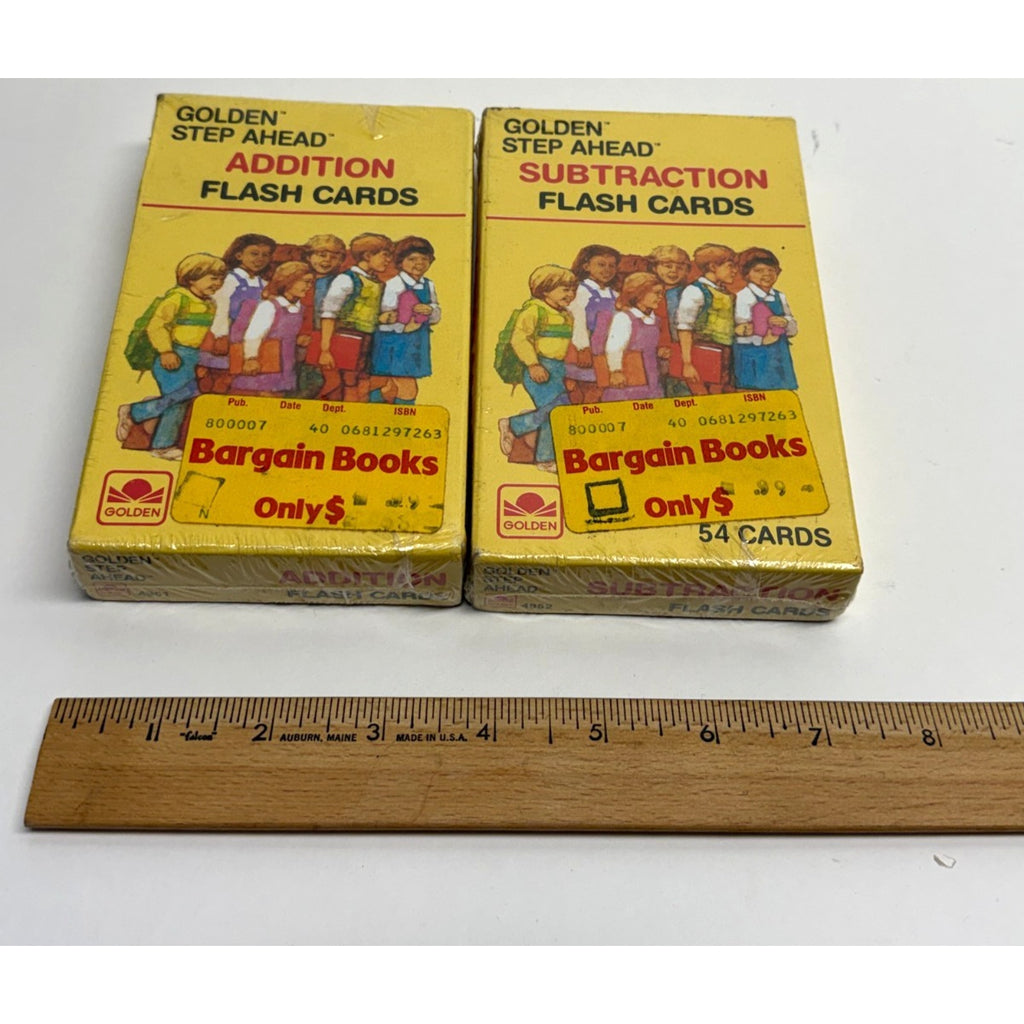 Vintage lot of 2 1984 Golden Step Ahead Subtraction/Addition Flash Cards 4952