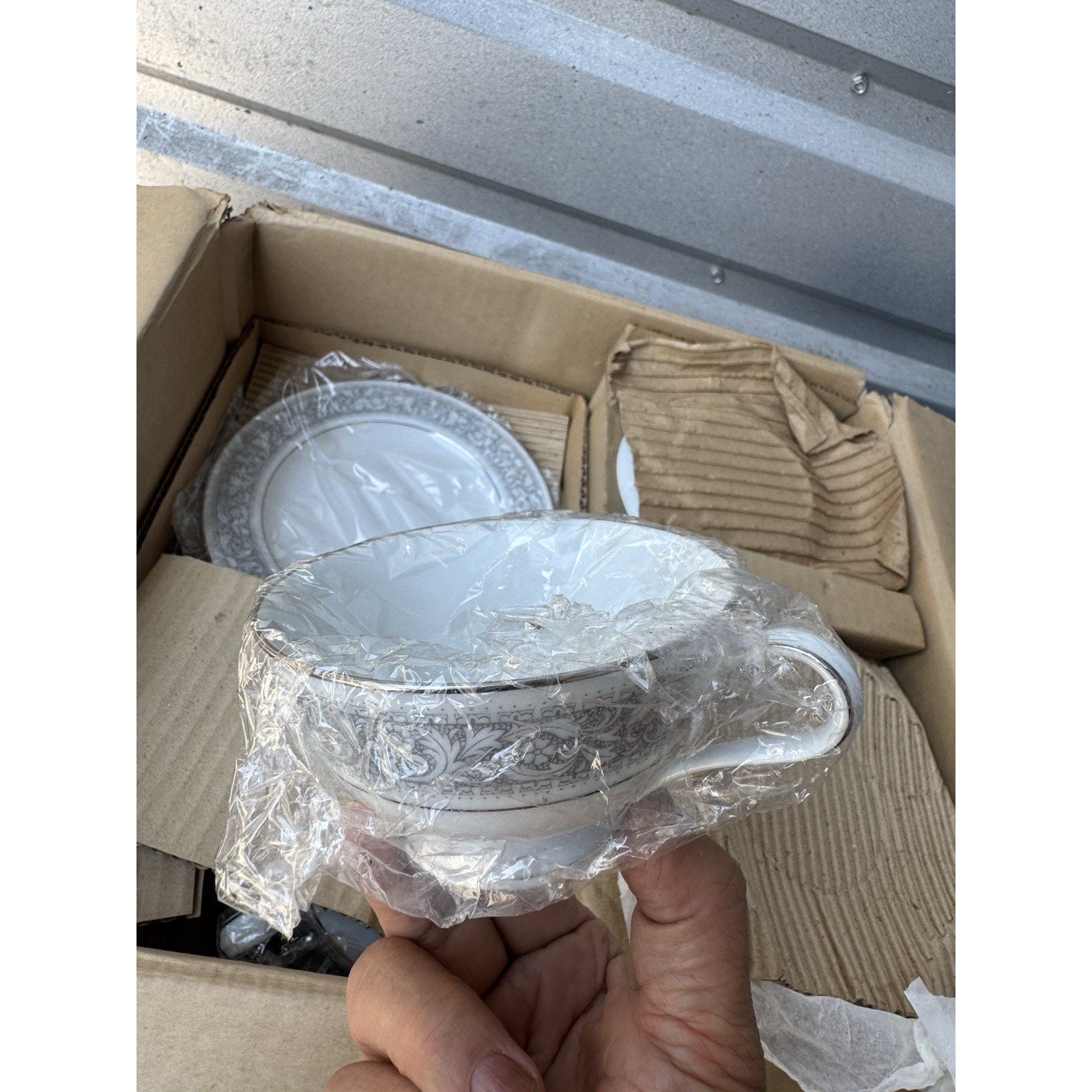 VINTAGE Noritake Japan 6975 Naples White Gray Scroll Porcelain Set of 23 Pieces