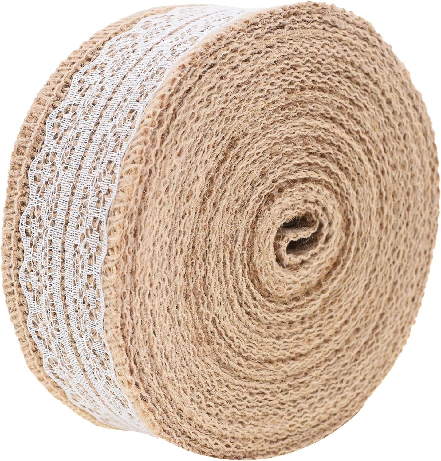 Burlap and Lace Ribbon 1 Inch Wide Jute Ribbons for Crafts - 20 Yds Roll Rustic Burlap Wrap Trim Ribbons for Wreaths Bows Wedding Party