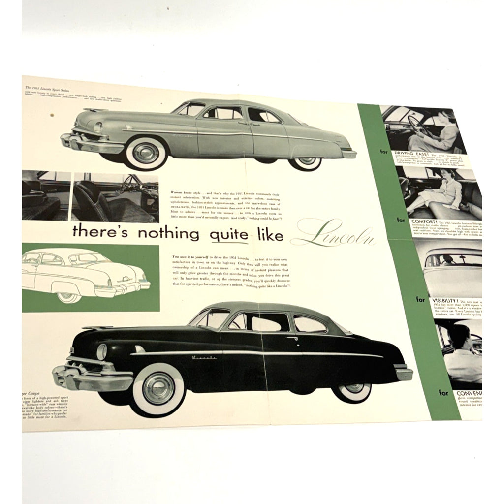 Vintage 1951 Lincoln Dealer Sales Brochure Folder Sedan Lido Coupe Original 51