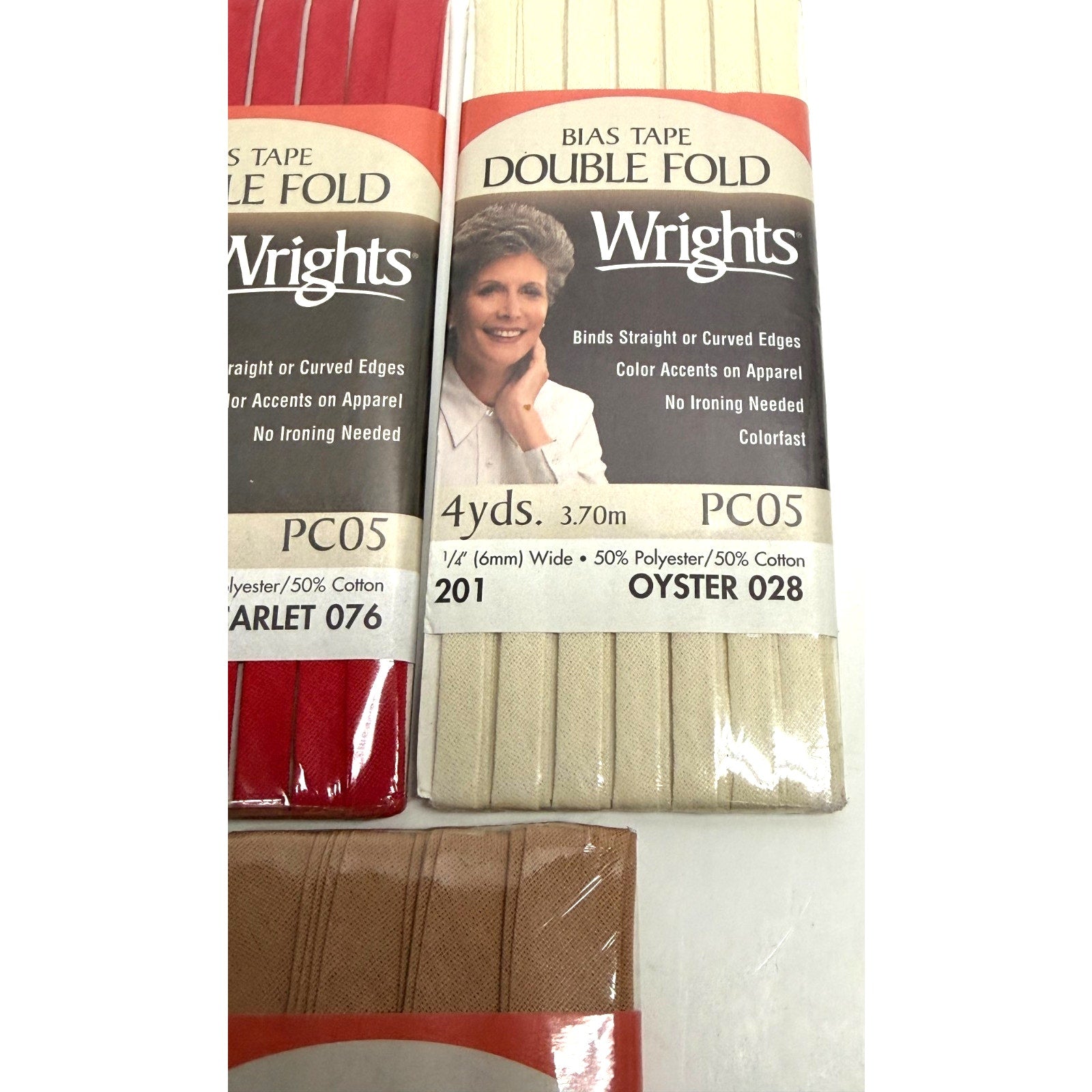 Vtg Lot of 7 Wrights Bias NEW Double Fold & Extra Wide Scarlet Oyster Tan White