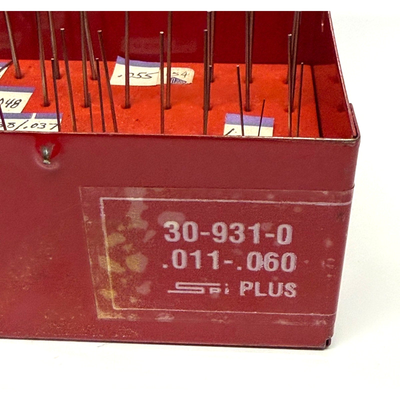 Vintage SPI 30-931-0 Red Metal Index Box Micro Drill Pins Incomplete