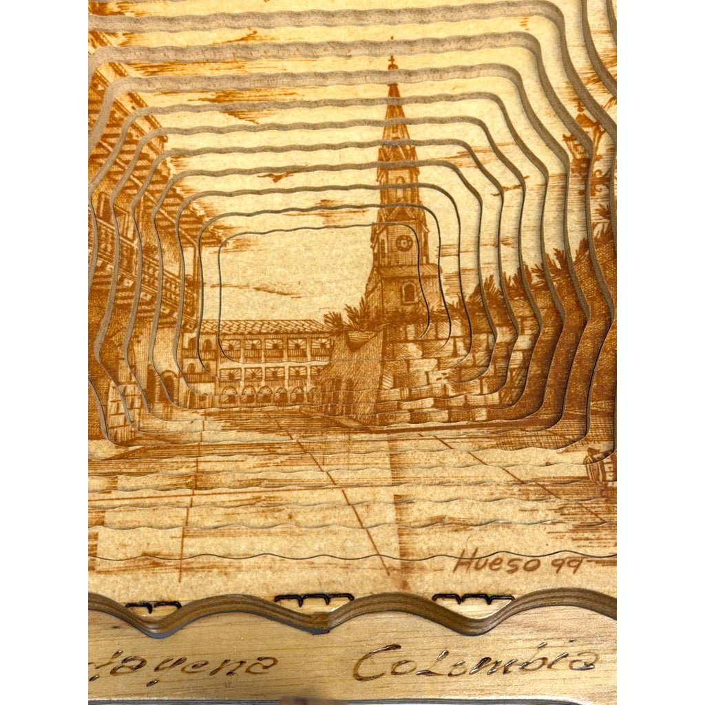VINTAGE Collapsible Expandable Signed Wooden Art Piece Cartagena Colombia