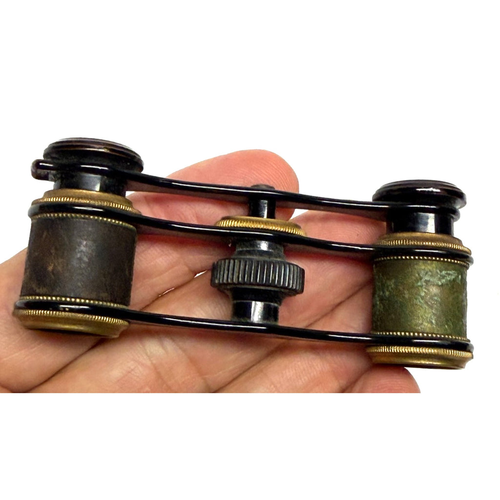 Antique Opera Glasses Brass Black Enamel Theater Binoculars Leather No Case