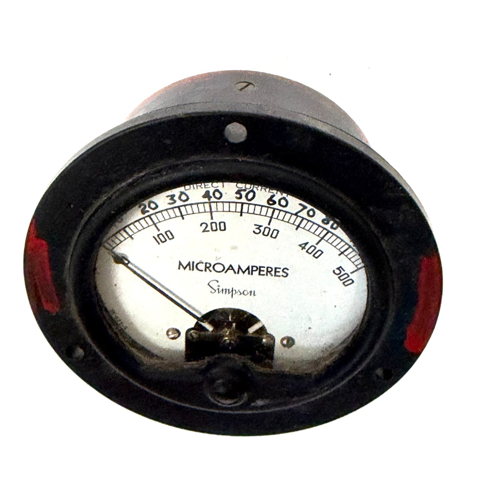 Vintage Simpson DC Microamperes Panel Meter Gauge 0-100 0-500 uA Analog Round Fa