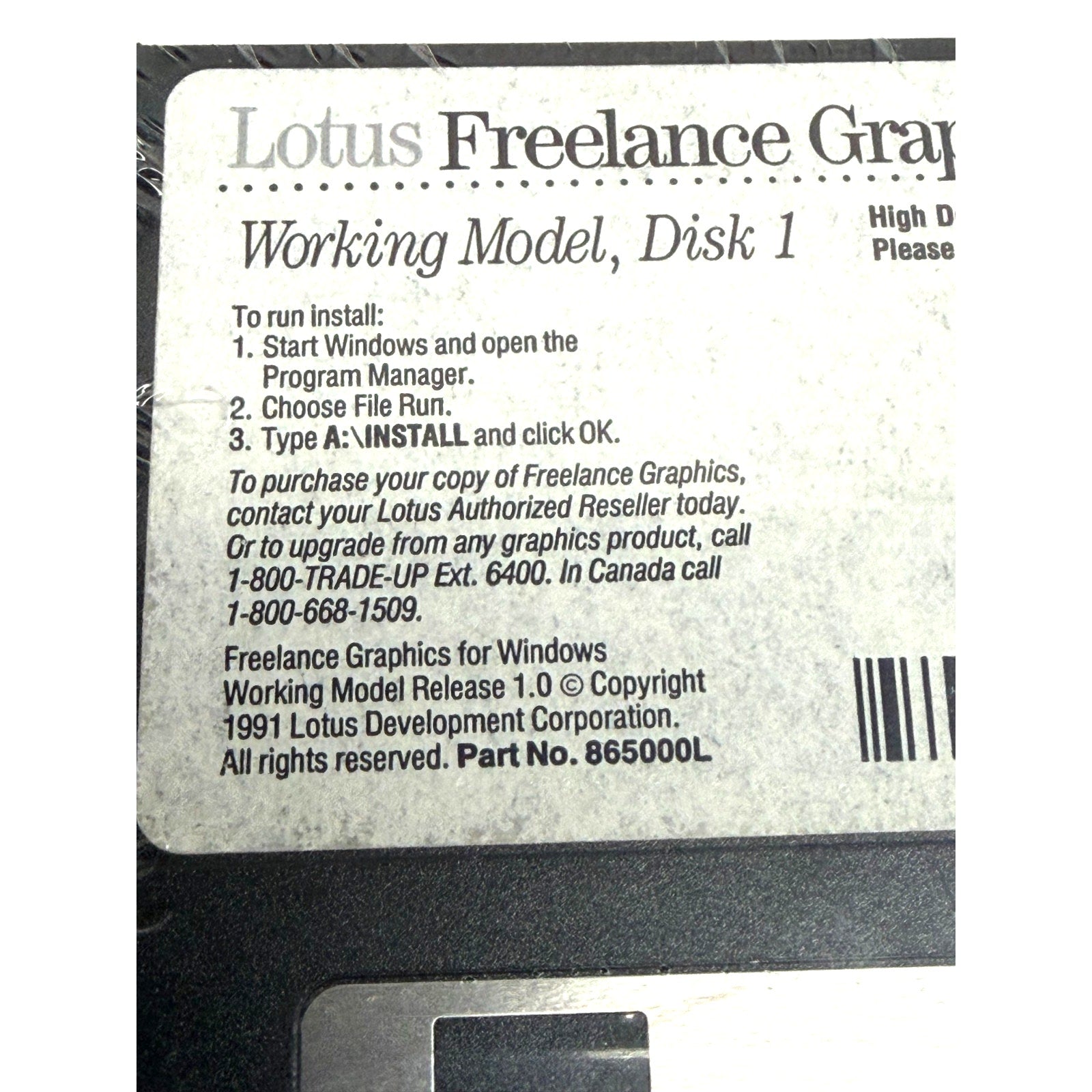 Vintage NEW SEALED Lotus Freelance Graphics Release 1.0 Working Model 1991 Disk