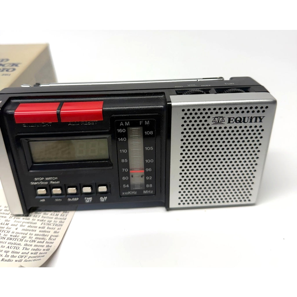 Vintage Equity 161 LCD Clock Radio AM/FM Stopwatch Portable Retro NIB New W Box