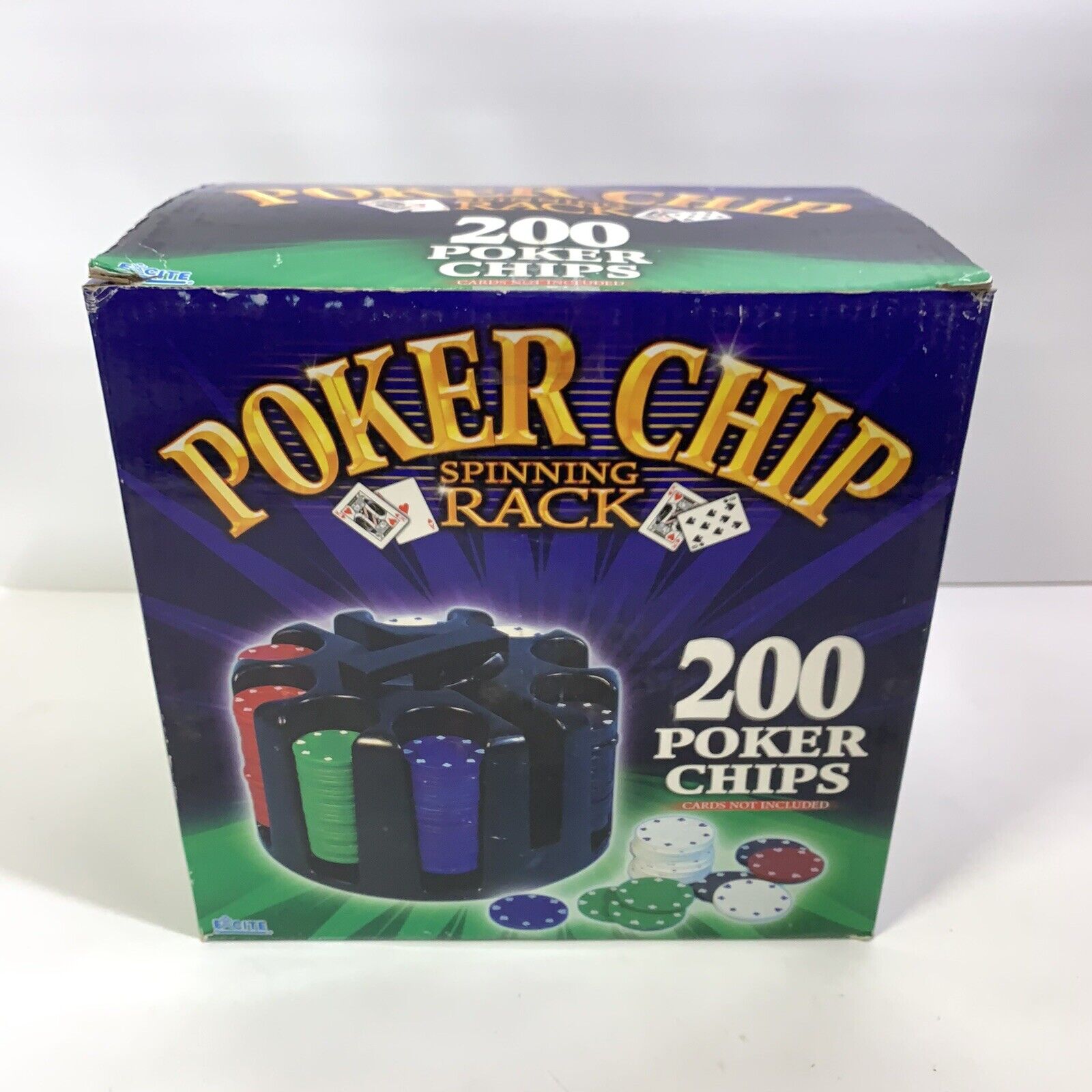 Vintage EXCITE POKER CHIP RACK 200 CHIPS with Revolving Rack SEALED PACKAGE