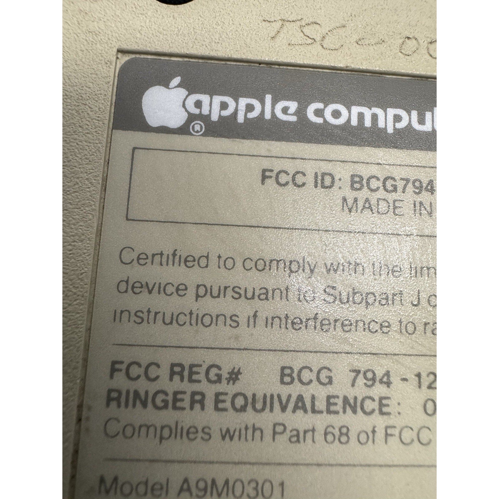 VINTAGE Apple Modem 1200 - Serial MA 004651 Model A9M0301 UNTESTED
