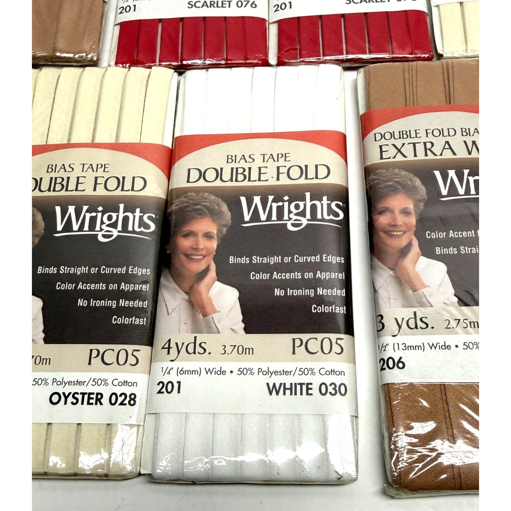 Vtg Lot of 7 Wrights Bias NEW Double Fold & Extra Wide Scarlet Oyster Tan White