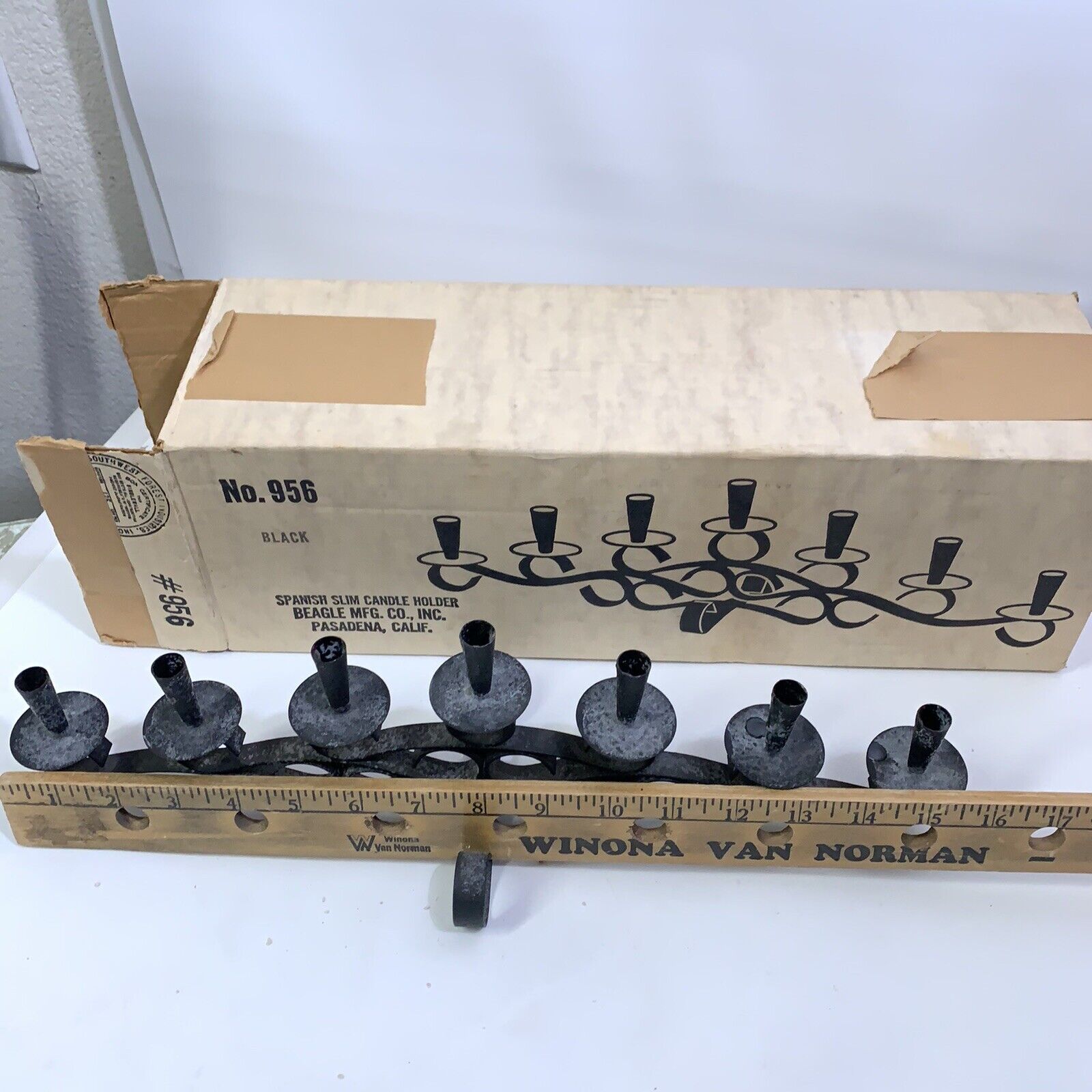 Vintage SPANISH SLIM CANDLE HOLDER BLACK BEAGLE MFG. CO., INC. USA