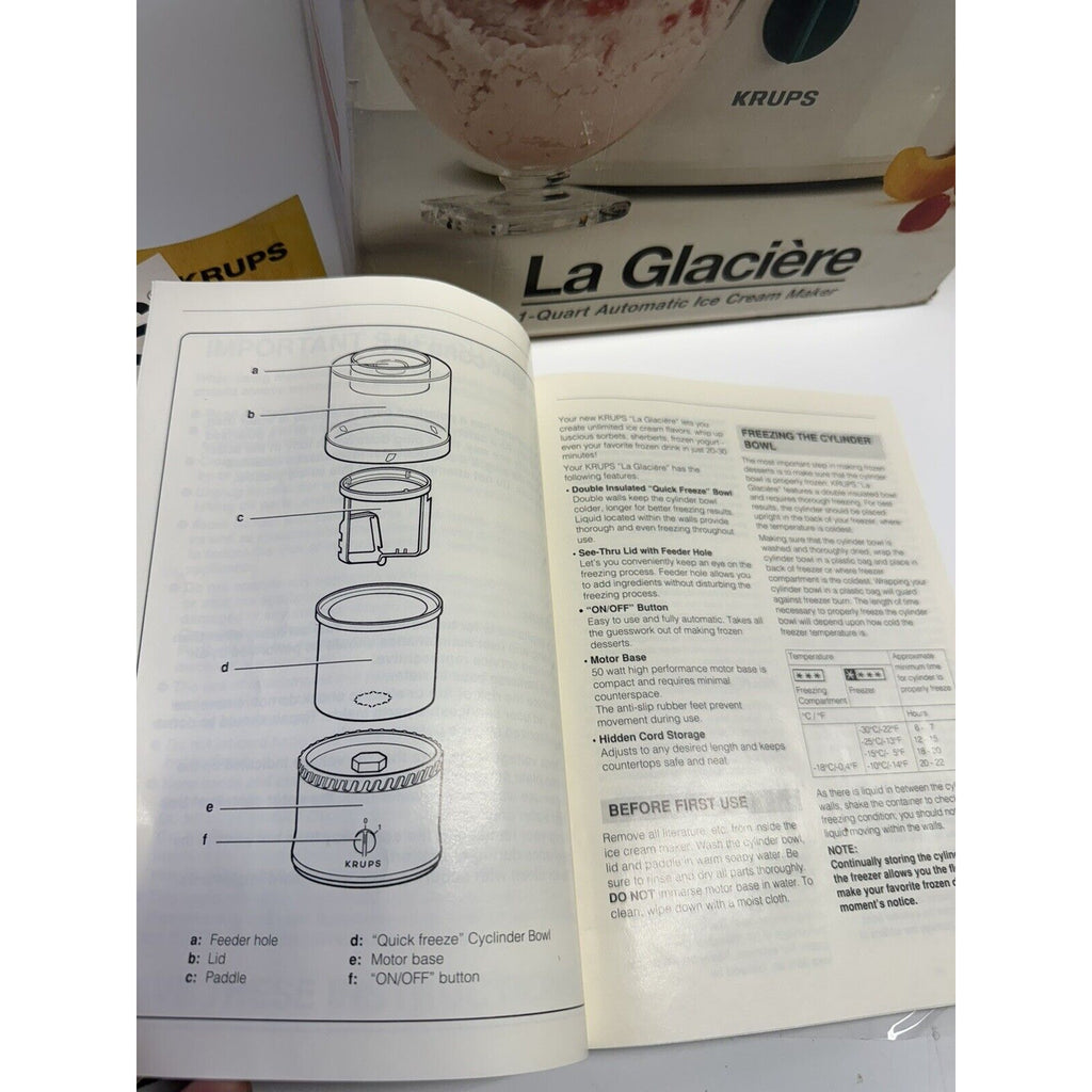 Vintage NOS Krups La Glaciere 1 Qt Auto Ice Cream Maker Model 337 MADE IN ITALY