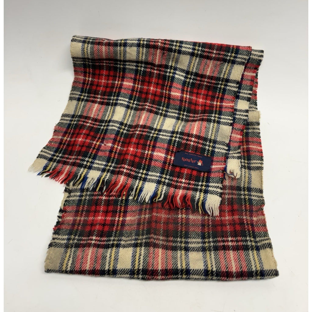 Vintage Rooster of Scotland 100% Merino Wool Plaid Scarf Red -50" x 11 "