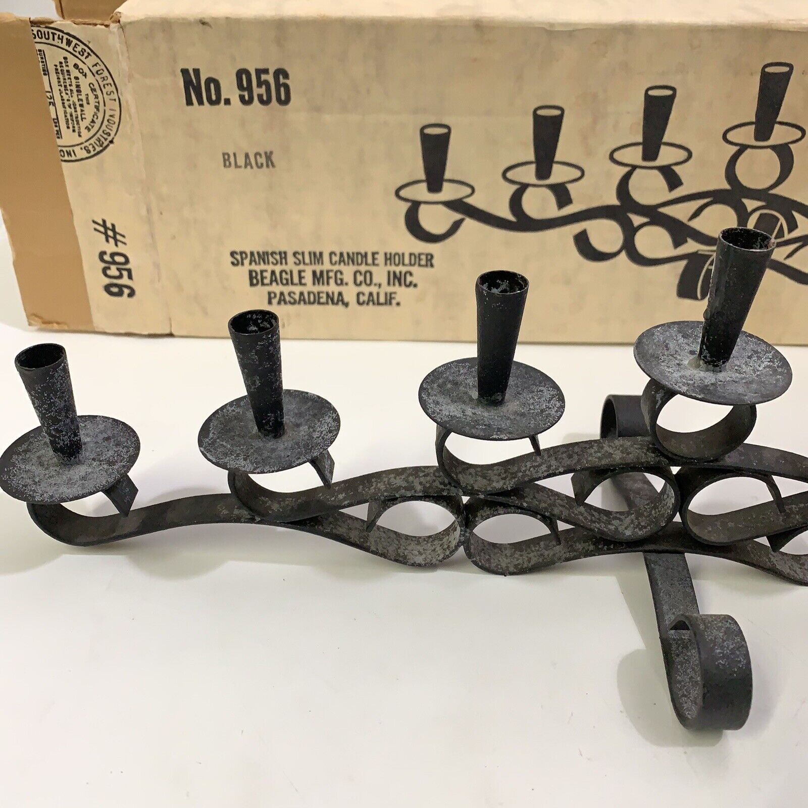 Vintage SPANISH SLIM CANDLE HOLDER BLACK BEAGLE MFG. CO., INC. USA
