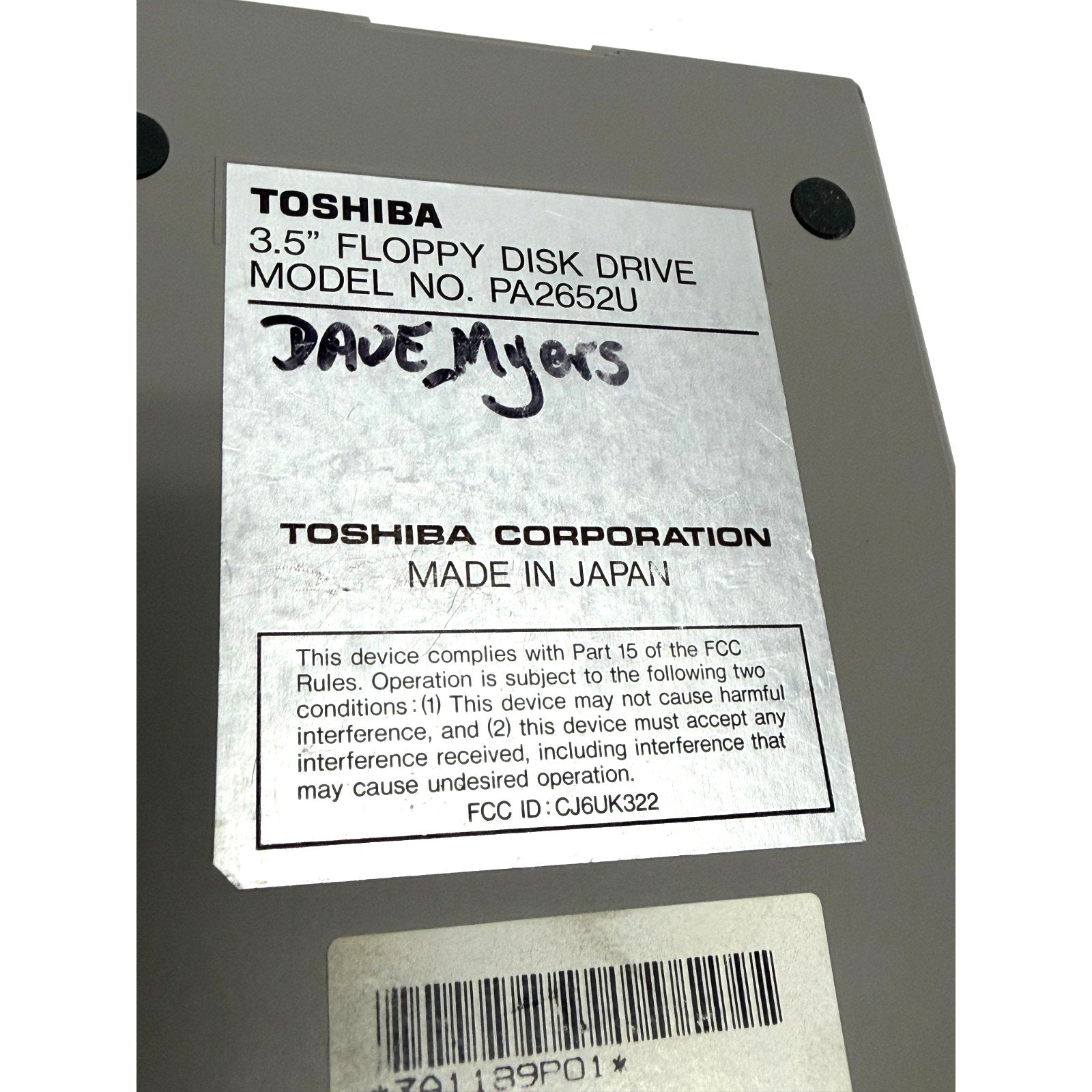 Vintage Toshiba PA2652U External 3.5" Floppy Disk Drive FDD Attachment Case
