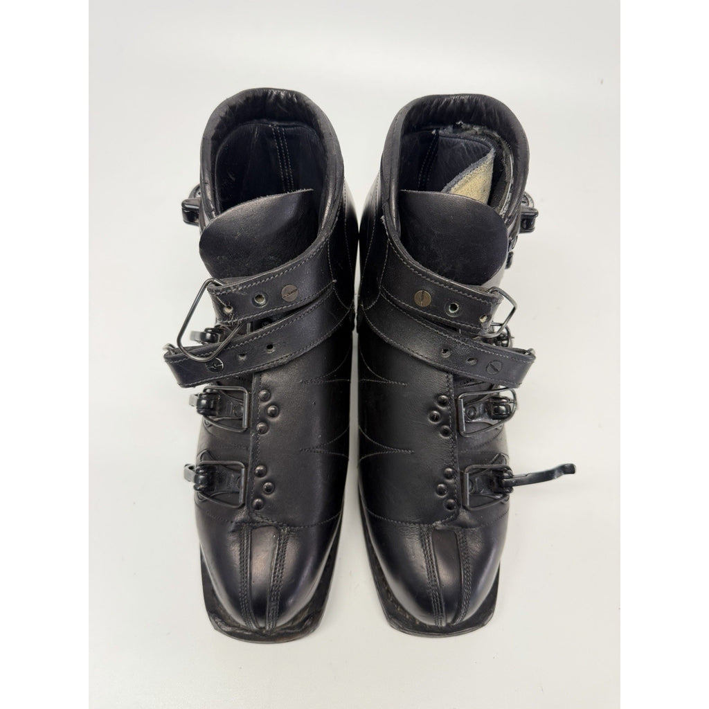 Vintage NOS Henke Switzerland Black Leather Ski Boots Size Appr 10.5