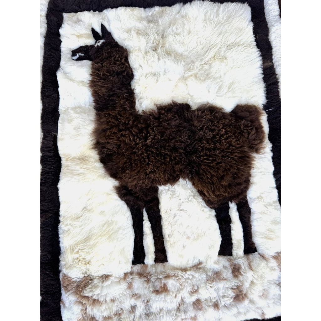 Vintage RARE Alpaca Llama Fur Throw Rug Handmade Wall Hanging Tapestry 60”X 46"